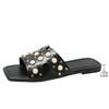 2024 Hot Sale Ladies Shoes Plus Size Women's Slippers Fashion String Bead Daily Slippers Women New Rivet Peep Toe Flat Slippers