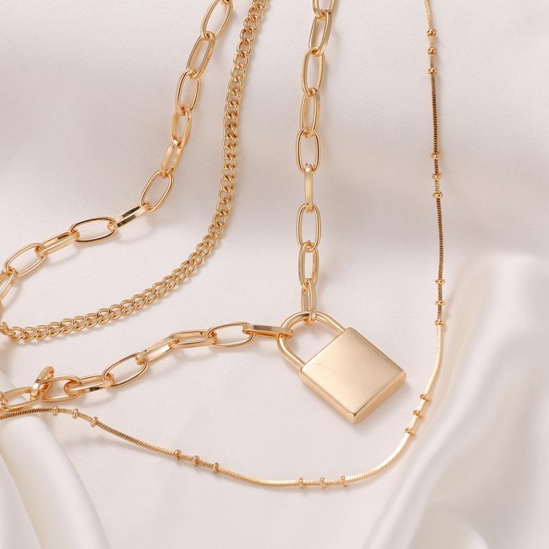 Elegant Fashion Simple Chain Punk Jewelry Key Padlock Pendant Necklace Women's Gift