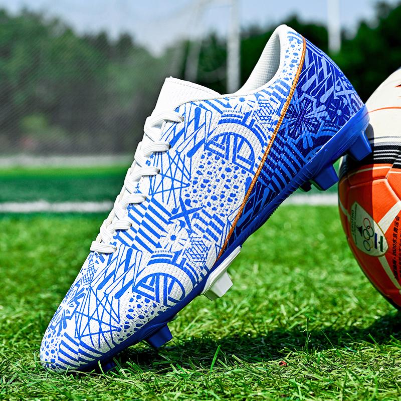 35-45 Men's Low-top Football Shoes Outdoor Long-nailed Blue &White Porcelain Sports Football Boots Large Size Youth Sports Children's Football Boot