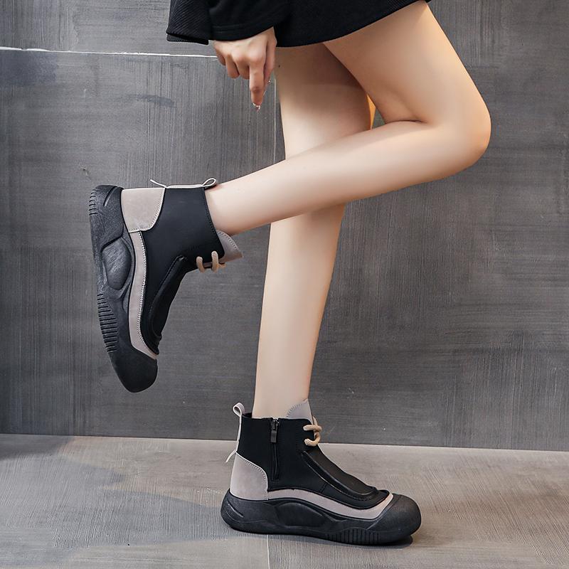 TUINANLE Women High Tops Shoes Spring Zipper Casual Anti Slip Flat Sneakers Girl's Ankle Boots