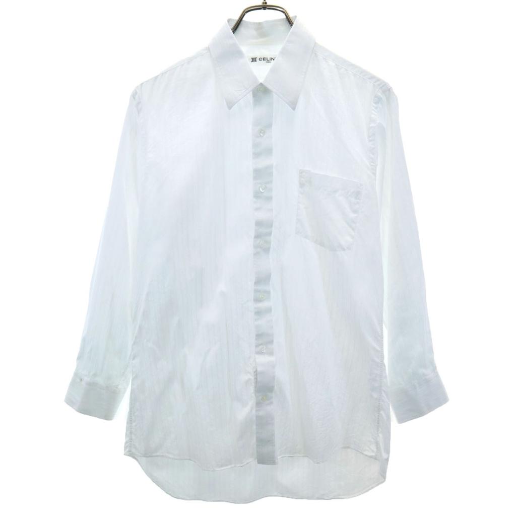 Celine Striped Pattern Long Sleeve Cotton Shirt White Men's Used