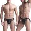 Elastic Waistband Thin Faux Leather Men Thong Sexy U Convex Low Waist Hip