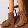 New Fashion Solid Color Comfortable Women's Western Boots Embroidered Thick Heel Slip-On Cowgirl Boots  Zapatos De Mujer