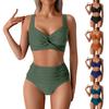 Vintage Bikini Sets Swimsuit Women Two-Piece Suits Swimwear Solid Color Deep V-Neck Bathing Suit Beach Vacation Swimsuit