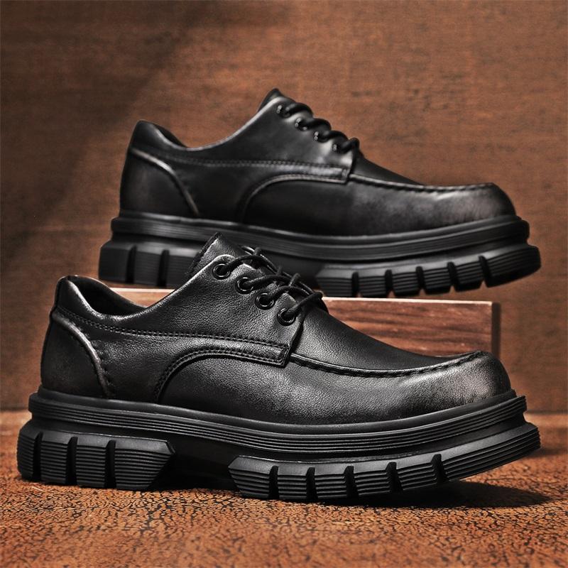 Толстая подошва Мужская деловая повседневная кожаная обувь Оксфорды на нескользящей платформе Туфли на шнуровке Официальная деловая обувь Мужские прогулочные кроссовки