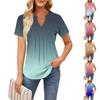Women's Short Sleeve Casual V-neck Chest Pleated Printed Loose T-shirt Top