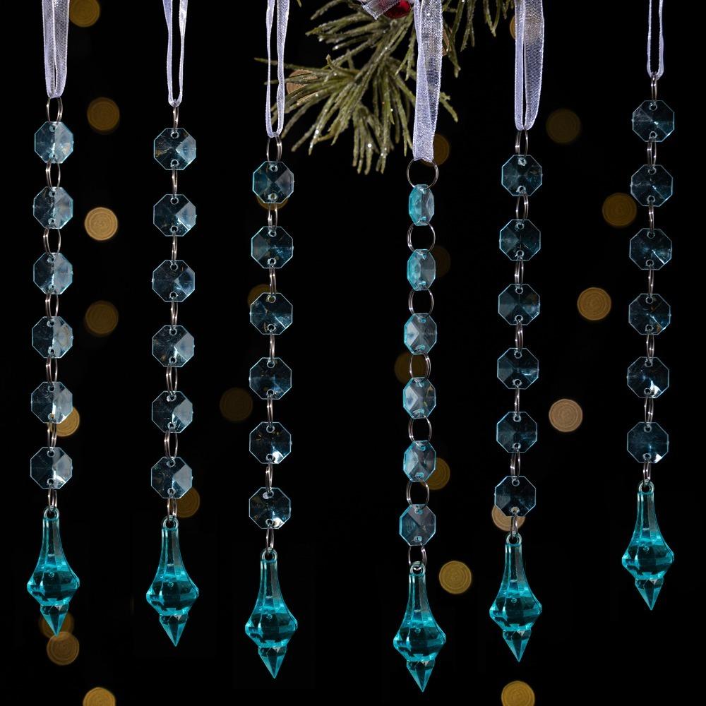 6pcs/set Transparent Acrylic Ice Pendants Sparkling Christmas Tree Hanging Festival Favors