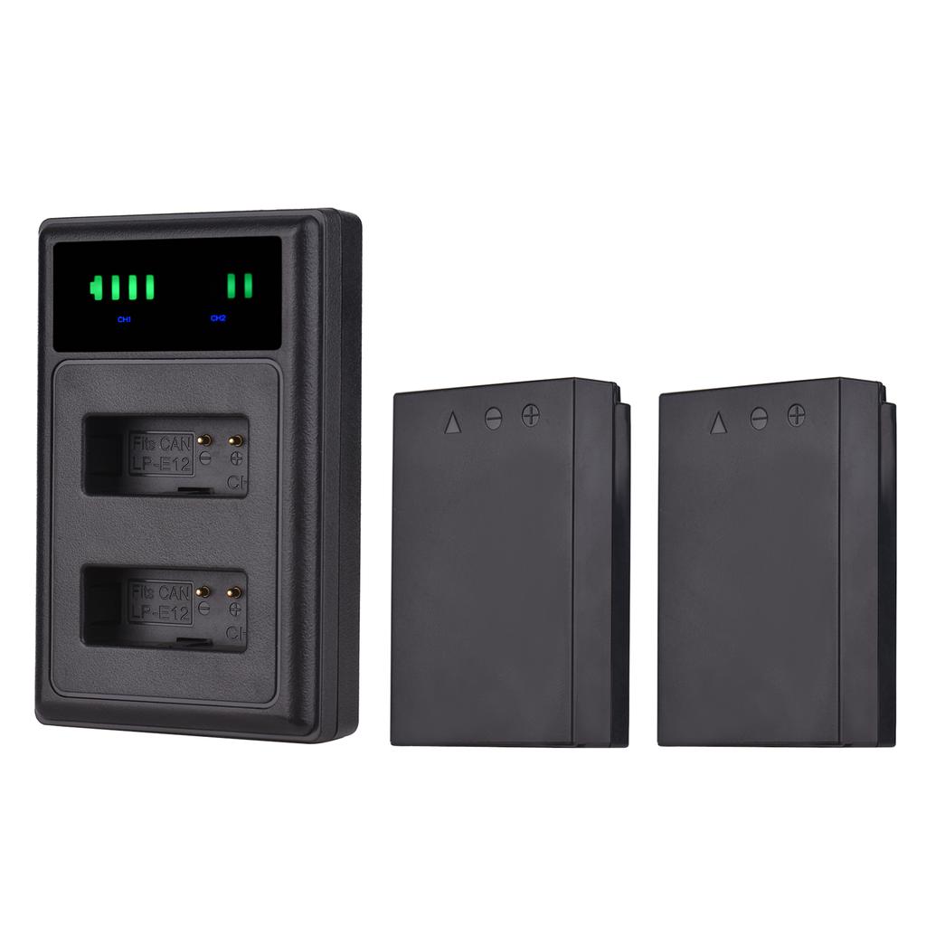 Andoer LP-E12 USB Intelligent Charger & Battery Kit 1PCS Dual Channels Camera Battery Charger +