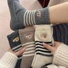 "Puppy Paradise" Women's Cartoon Striped Wool Mid-Tube Socks - Thick, Warm, All-Match Pile Socks for Autumn and Winter