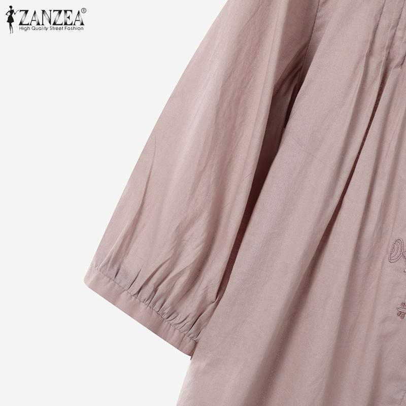 ZANZEA Women Casual V-Neck Half Sleeve Loose Embroidery Blouse