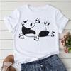 Aesthetics Cute Panda Print Women Basic Tees Cartoon Top O-Neck Simple Tee Short Sleeve T-Shirt Ladies Tees Graphic White Tshirt