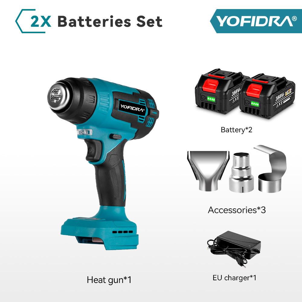 Yofidra 18V Electric Heat Gun Hot Air Gun Cordless Rechargeable Handheld Shrink Wrapping Power Tool with 3 Nozzles For Makita 18V Battery