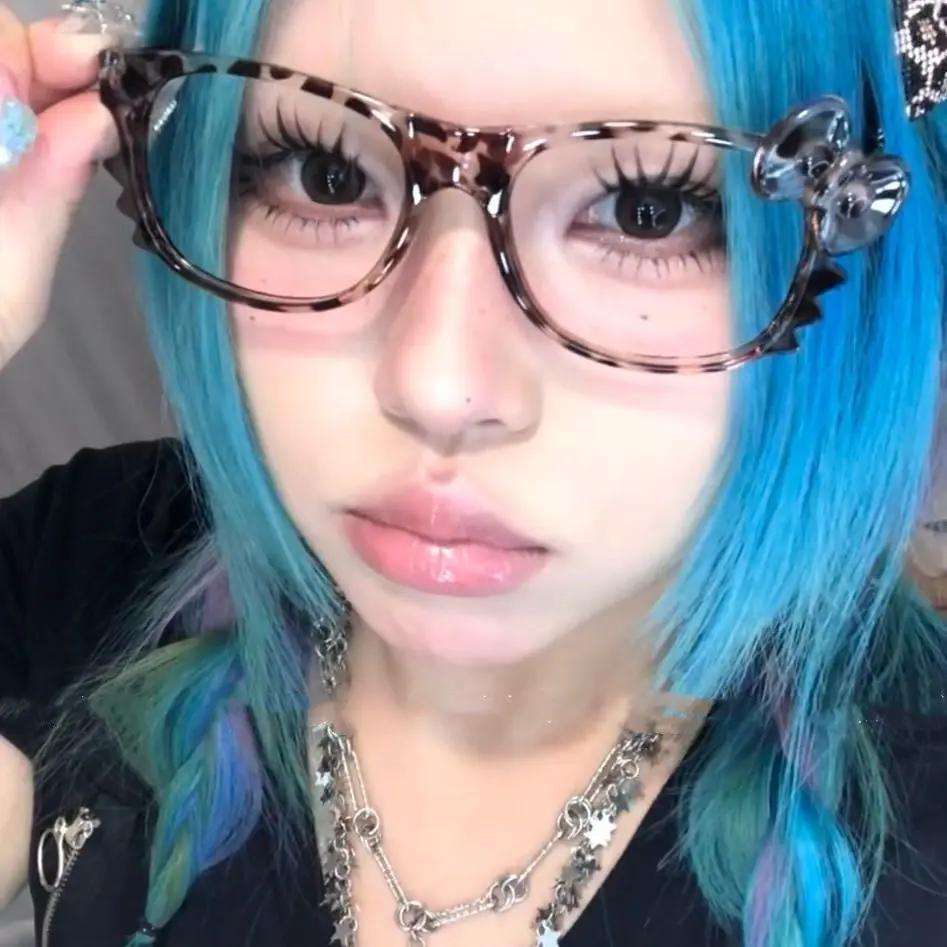 Y2K Leopard Print Eyeglasses Frame Anti Blue Light Eye Glasses Japanese Kawaii Retro Glasses Cartoon Cute Decorative Eyewear