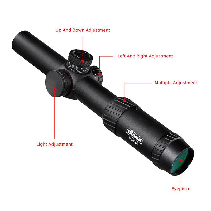 Diana 1-5X24 AOE Hunting Tactical Optical Sight, with Red and Green Glowing Cross Turret Locking Sight for Hunting