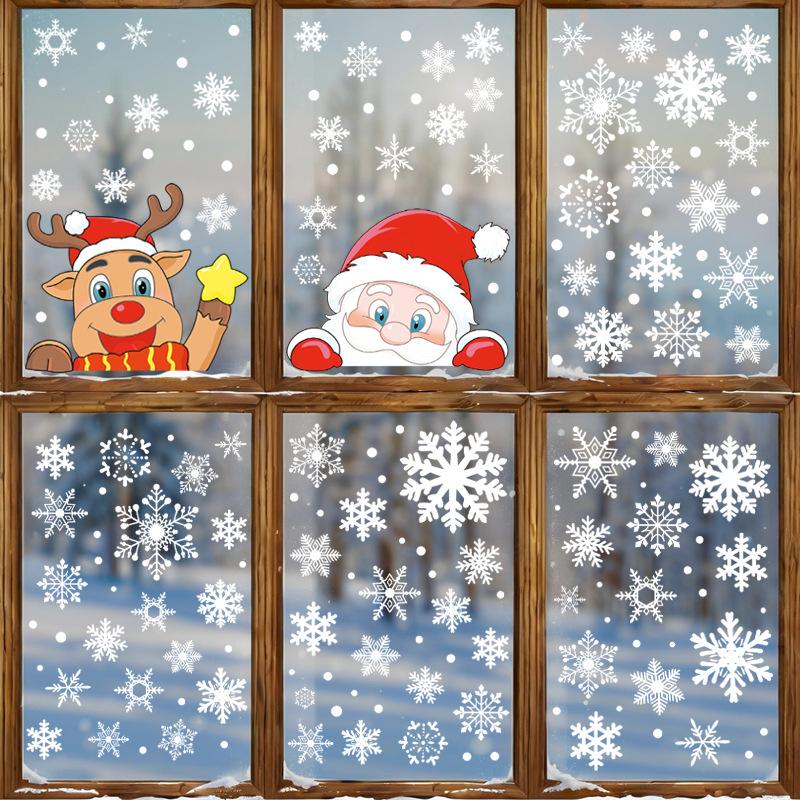 White Snowflake Santa Claus Holiday Decorations, Electrostatic Glass Door, Reindeer Stickers