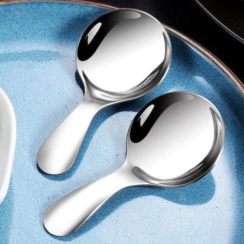 Mini Stainless Steel Short Handle Spoon Silver Gold Cute Round Head Ice Cream Dessert Spoons Kitchen Teaspoon Tableware Utensils