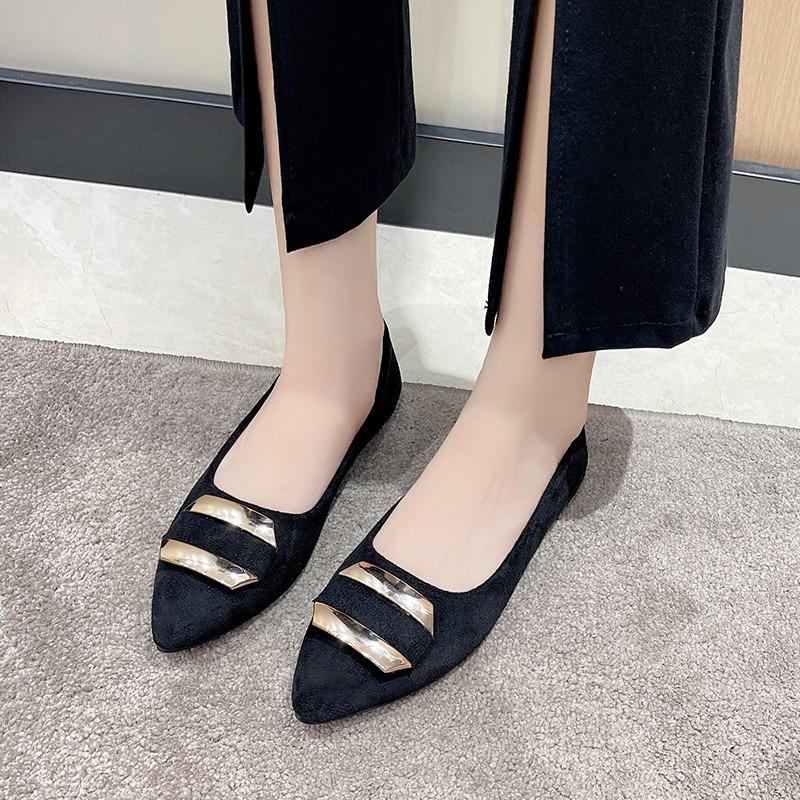 Fashion 2025 New Ladies Shoes Shallow Women's Flats Fashion Metal Decoration Office and Career Sexy Pointed Toe Plus Size Flat Low Heels