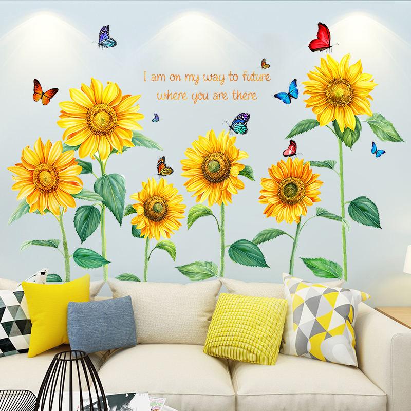 XY9019 Sunflower Wall Sticker Bedroom Cozy Living Room Decorative Stickers Removable Supply Printing