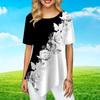 Women Plus Size Ladies Tee Shirts Rose Wreath Print Loose Casual Tops Female Irregular Summer Clothes