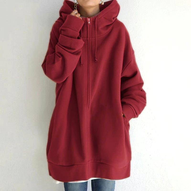 Fleece Hoodie Women Women Sweatshirt Fashion Loose Solid Color Streetwear Pocket Zipper Drawstring Long Fleece Open Coat Women