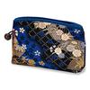 Kyoto Geibido Nishijin Ori Gold Brocade Cosmetic Pouch Japanese Pattern Made In Japan Fan Face (Black Navy)