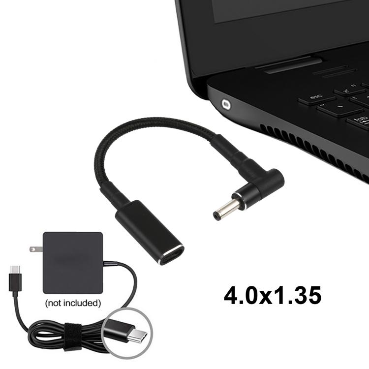 PD 100W 18.5-20V 4.0 X 1.35mm Elbow To USB-C / Type-C Adapter Nylon Braid Cable