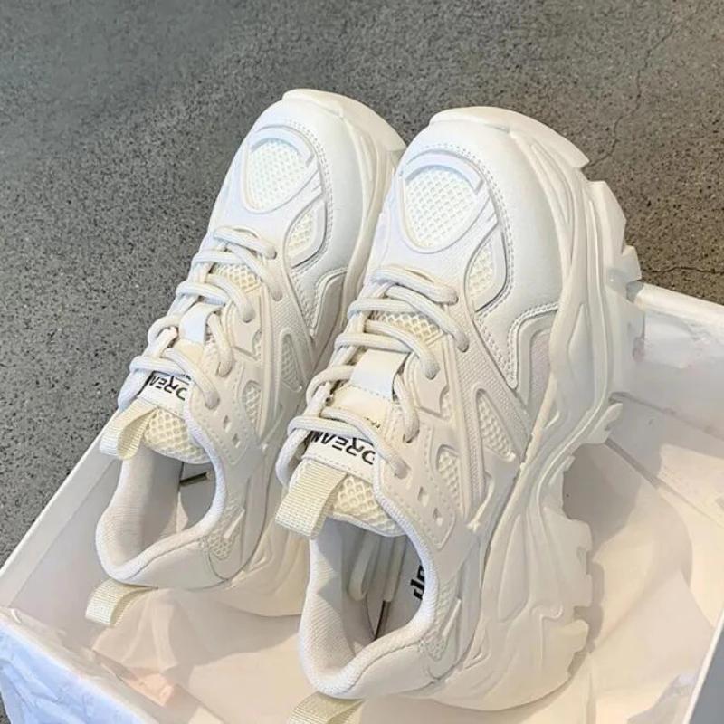 Fashion Women New Fashion Platform Sport Shoes Women 2024 New Summer Black Casual Chunky Sneakers Women Mesh Leather Platform Shoes