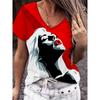 Summer Ladies V-Neck T-Shirt Cartoon Girl Graphic 3d Printing Retro Fashion Casual Oversized Women's Short-Sleeved