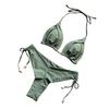 2Pcs/Set Sexy Women Bikini Set Solid Color Halter Bra High Waist Lace-up Briefs Set Push Up Swimsuit Quick Drying Beach Wear