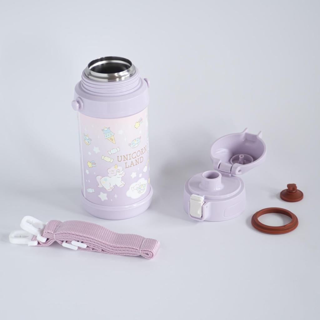 OSK Water Bottle for Children 600ml Unicorn Purple with Shoulder Strap Direct Drinking Bottle SBR-600D
