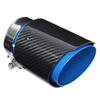 Car Exhaust Tip 80?101mm Single Outlet Straight Side Glossy Carbon Fiber Blue Stainless Steel