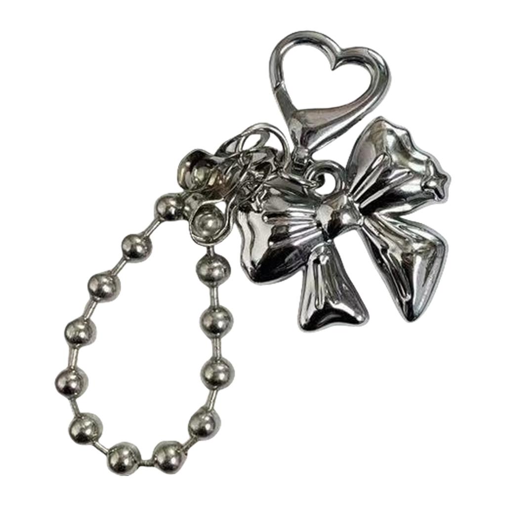 Sweet Heart Bowknot Beaded Keychain Pendant Lovely Hangings Decorations Keyring Charm for Purse Bag Backpack Handbag