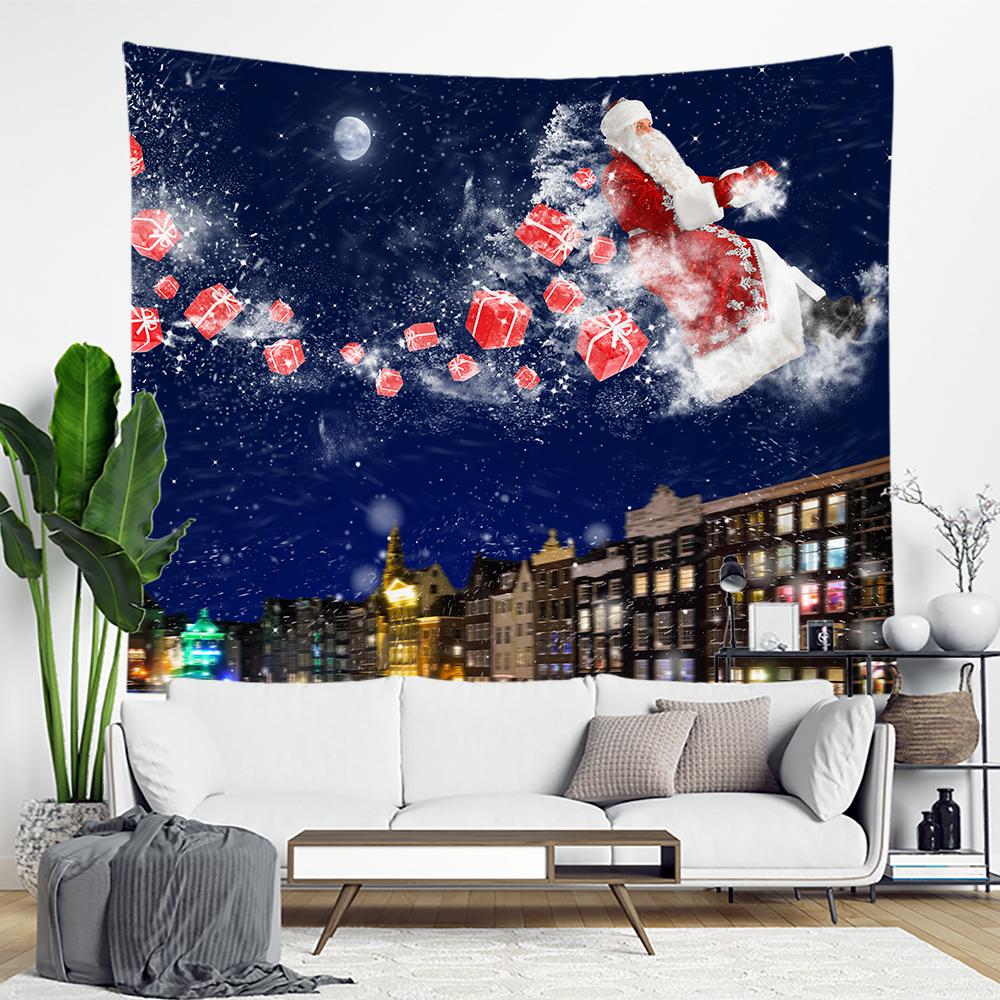 Christmas Tapestry Snowflake Santa Claus Winter Night Hanging Cloth Fireplace Home Christmas Home Wall