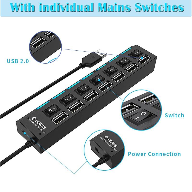 USB 2.0 Hub Multiport USB Splitter Power Adapter 4/7 Port Multi Extender Fast Charger Cell Phone Charger
