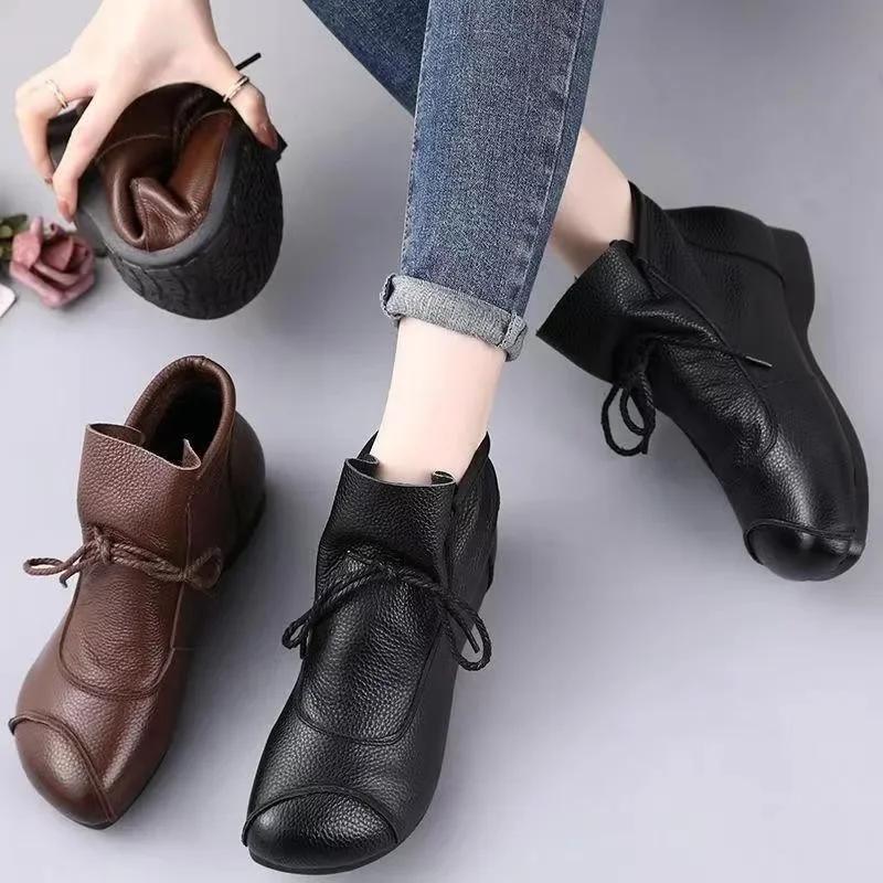 Fashion 2024 Hot Sale Shoes Female Lace Up Women's Boots Winter Retro Round Toe Solid Short Barrel Low-heeled Casual Botas De Mujer