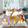 Zoo Theme Duvet Cover Set Animals Pattern Polyester Comforter Cover King Queen Size Cartoon Cute Animals For Kids Bedding Set