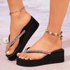 Fashion Thick Sole Rhinestone Beach Flip Flops for Women Summer Fashion Clip Toe Wedge Sandals Woman Lightweight Platform Slippers 36-42
