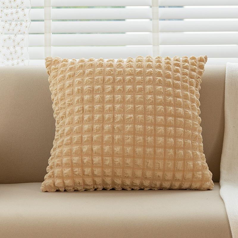 Cream Style Pillow Home Sofa Cushion Ins Simple Solid Color Elastic Puff Plaid Pillow Cover Bedside Cushion