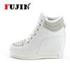 Fujin Sports Sneakers High Top Explosive Sneakers Womens Shoes Autumn and Winter New Styles Plus Velvet PU Leather Casual Shoes