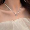 Silver Beaded Love Necklace For Women'S Girls Light Luxury Style Clavicle Chain Jewelry