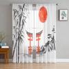 Bamboo Carp Chinese Ink Painting Tulle Curtains For Living Room Bedroom Kitchen Decoration Chiffon Sheer Voile Window Curtains
