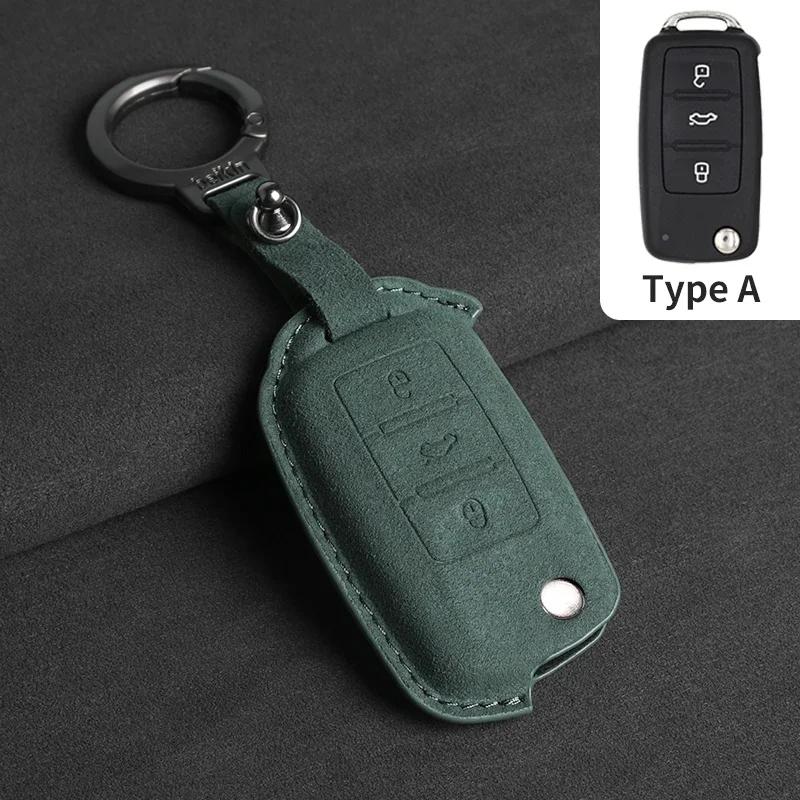 Suede Car Flip Key Case Cover for VW Volkswagen Golf 7 MK7 Tiguan MK2 T-roc T-cross Skoda Octavia Kodiaq Karoq Seat Ateca Leon