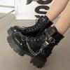 2025 New Women's Boots Gothic Ladies Shoes Rivet Chain Design Short Boots Fashion Lady Rock Boots Metal Decor Punk Women Shoes