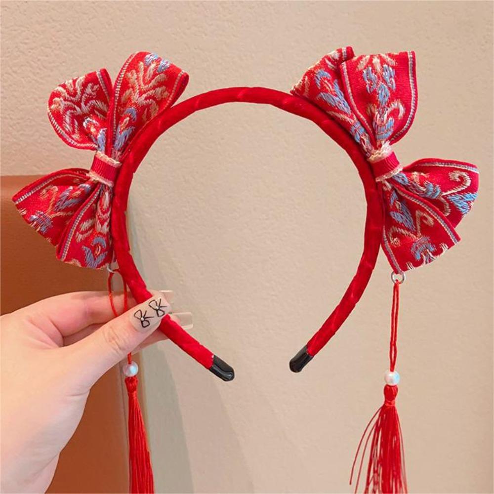Tassel Hanfu Hair Bun Hair Hoop Plush Ball Red Hairband Simple Chinese New Year Headwear Children