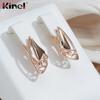 Kinel Rose Gold Glossy Leaf Drop Earrings For Women