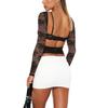 Women´s Summer Sheer Crop Tops Long Sleeve Open Back Lace Floral Slim Going Out Tops