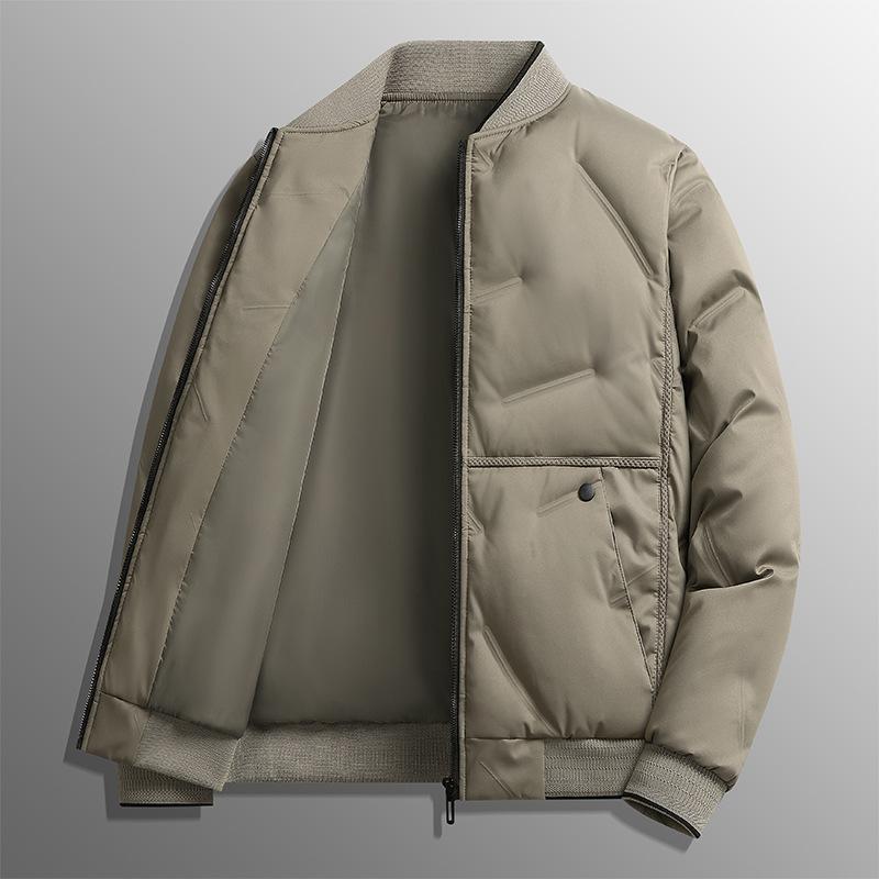 Men'S 2025 Autumn And Winter New Thick Stand Up Collar Solid Color Jacket With Multiple Pockets, Warm Bread, Down Jacket