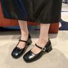 2024 Women's Mary Jane Shoes High Quality Leather Low Heel Dress Shoes Square Toe Shallow Buckle Women's Shoes Zapatos Mujer