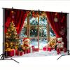Christmas Tree Winter Snow Scene with Bears Backdrop Xmas Decoration Background Winter Backdrop Decorations For Photo Studio Photo Booth Party