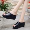 Fashionable Thick Sole Fish Mouth Slippers 2024 Summer New One Line Slope Heel Versatile Waterproof Platform High Heel Slippers